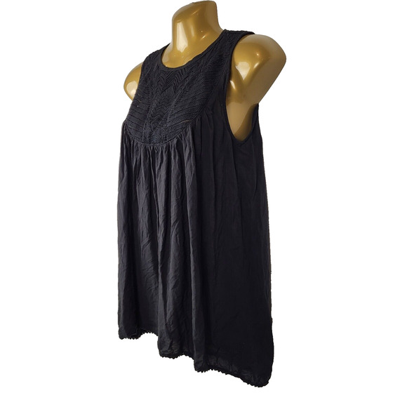SUNDANCE Semi Sheer Blouse Sleeveless Embroidered Neckline BOHO Black X-Small - Picture 5 of 11